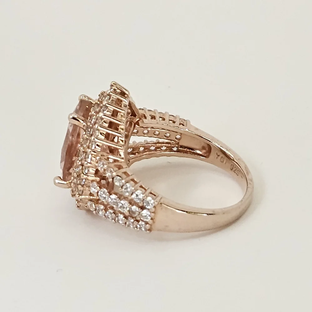 Genuine Morganite & White Zircon Sterling Silver With 18k Rose Gold Overlay Sz 7 - Picture 5 of 12